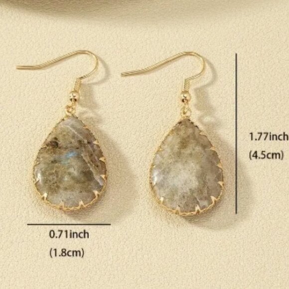 14k Gold Plated Natural Stone Teardrop Earrings - Picture 4 of 4